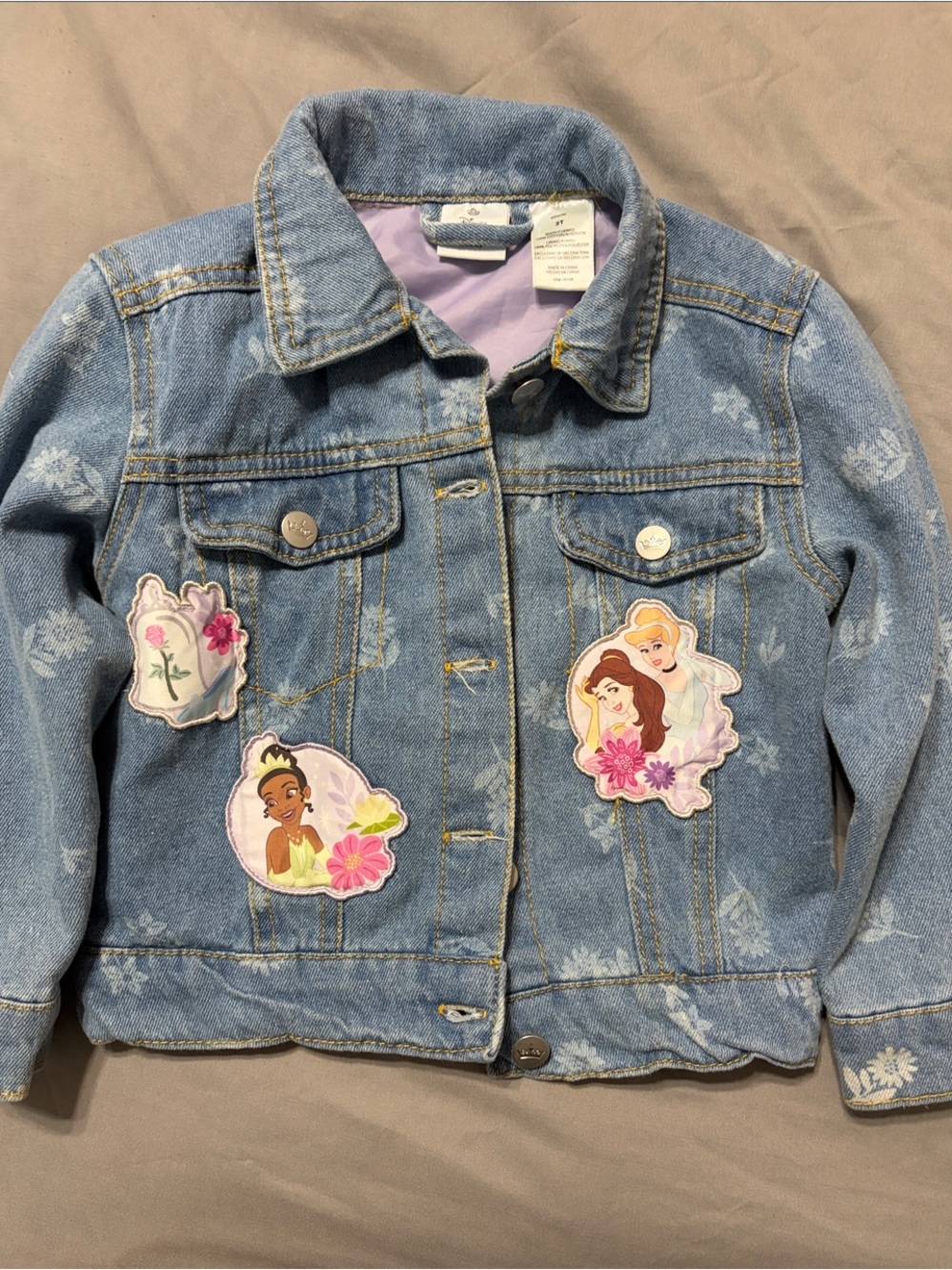 Disney Light Blue Girls' Denim Jacket with Princess Patch Accents
